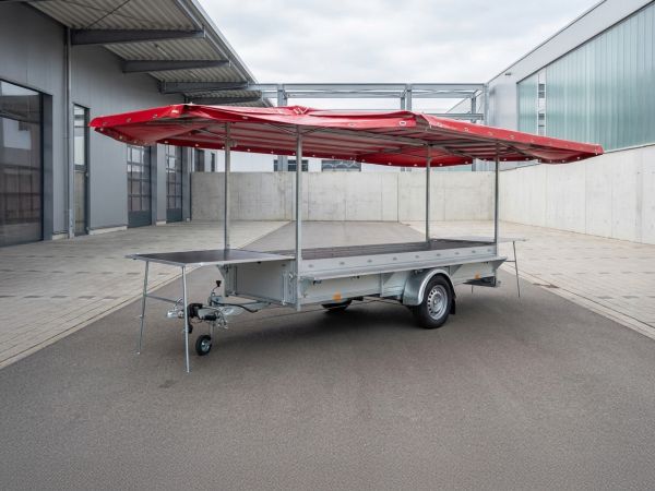 Tandem Tieflader Marktanhänger mit Planendach